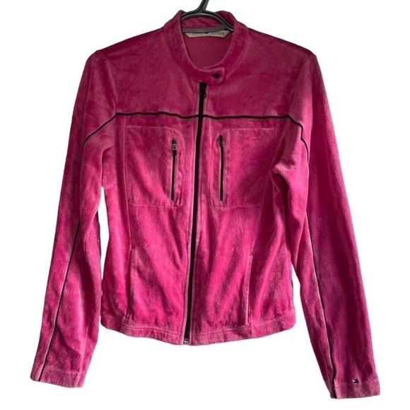 Tommy Hilfiger Retro Velvet Velour Full Zip Track Jacket Bright Pink size M - Picture 2 of 5